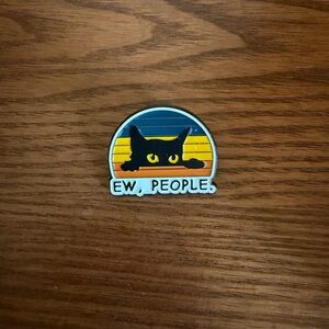 Black Cat Enamel Pin - "EW, PEOPLE." - Retro Sunset Colors